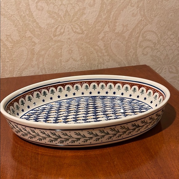 Polish OvalDish with Tree Pattern 13.75”X9.5”X2.5”